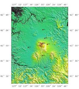 長白山火山監測站測震台網布局圖