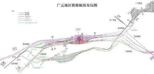 廣元站及廣元鐵路樞紐線路示意圖