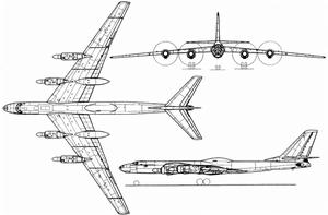 蘇聯圖-119核動力轟炸機三視圖。