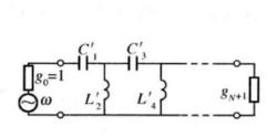 圖3 (c)  對應於電感輸入式低通原型的電路