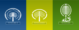 三座棕櫚島的設計，由左至右分別為：傑貝勒阿里棕櫚島、朱美拉棕櫚島、德拉棕櫚島