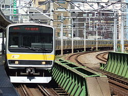 （圖）E231系電車停靠飯田橋站
