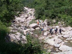 夫子山農家樂旅遊——紫雲溪中嬉戲的遊客