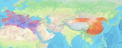 東漢（橙色）與羅馬（紫色） 約公元200年