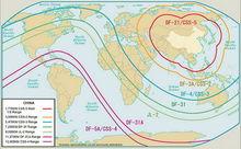 美國估計東風5的射程為12900千米