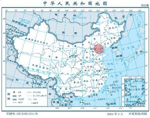 震中位於北緯39.7度、東經118.5度