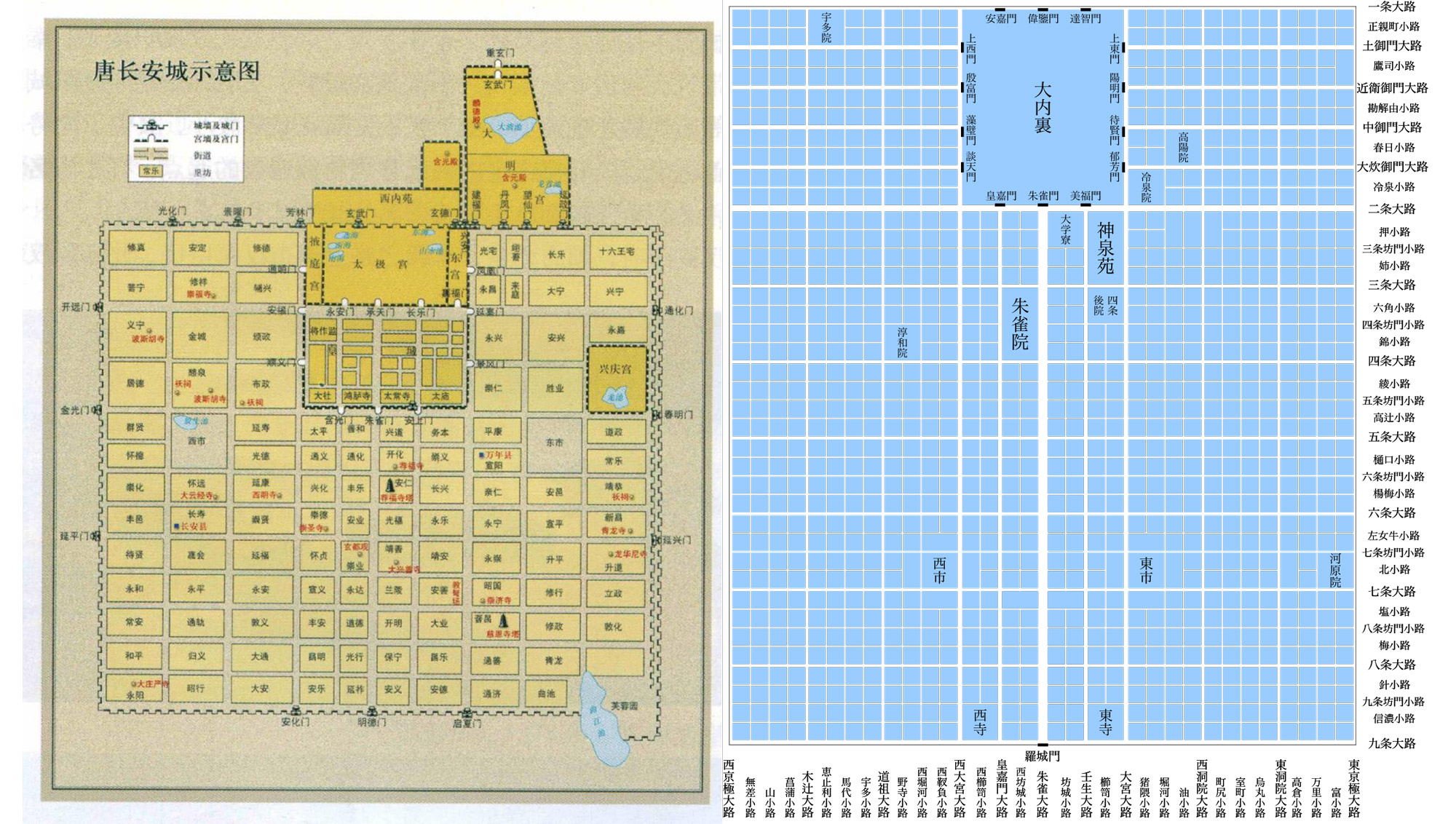 長安與平安京平面對比圖