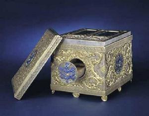 清代銀鎏金嵌琺瑯硯盒