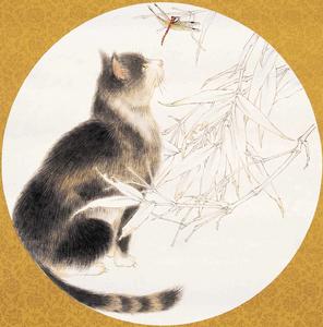 尹虹-貓，紙本設色，38×38