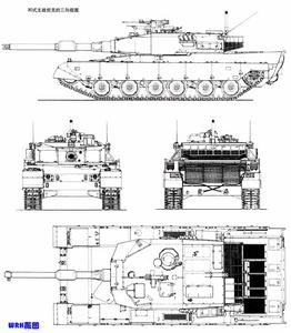 ９０式主戰坦克的三向視圖