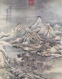 雪山行旅圖[傅抱石創作國畫]