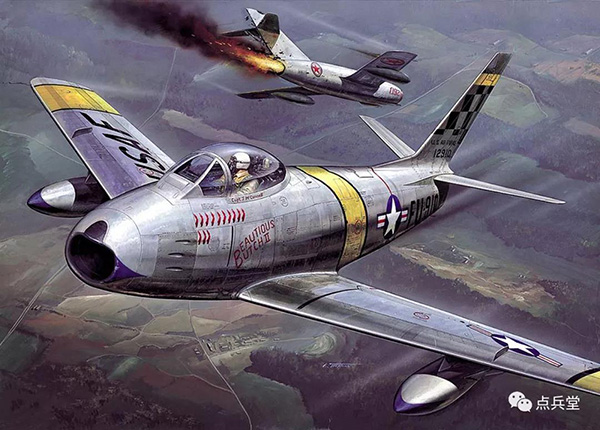 ▲韓戰中，F-86和MIG-15空戰的藝術畫