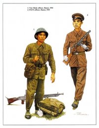 50年代越軍的軍服，注意看盔帽與現在的很不一樣，外罩偽裝網