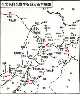 東北抗日義勇軍各部分布示意圖（來源：中國抗日戰爭史）