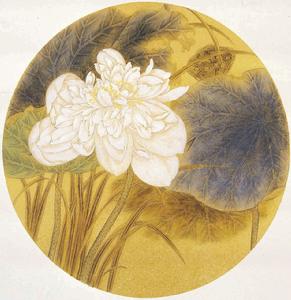 尹虹-荷花，金箋，38×38