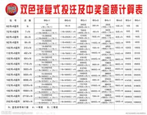 雙色球複式投注及中獎金額計算表矢量圖