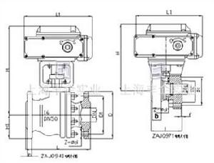 超短型ZAJQ電動調節對夾式球閥外形尺寸