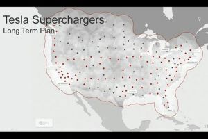 特斯拉預期在全美範圍內設定充電樁的位置圖