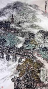 侗族風雨橋—譚翃晶國畫作品