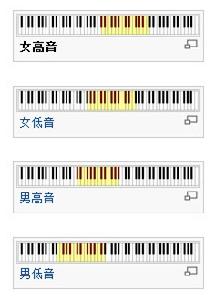 男高音、男低音、女高音、女低音的音域