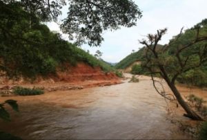 越方修建河堤擠占河道路，河流流向發生改變。