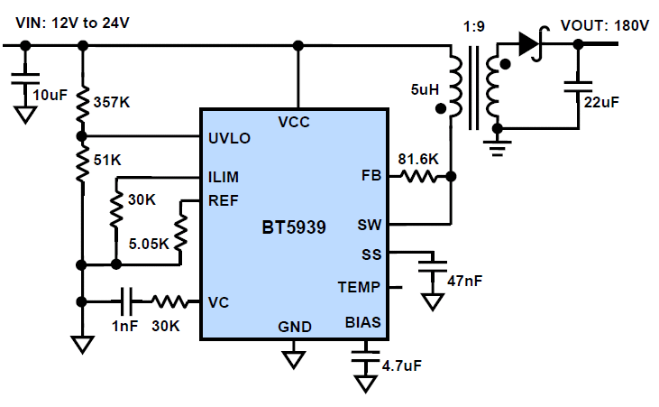 BT5939作為反激式隔離電源的典型套用