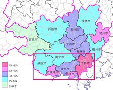 廣西各市客家比例及桂南所在位置