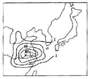 圖1 黃海、東海北部氣旋生成源地頻數圖