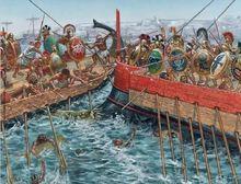 敘拉古人用大量的小船和輕步兵去射殺雅典戰艦的槳手