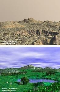 火星地球化改造前後的火星對比