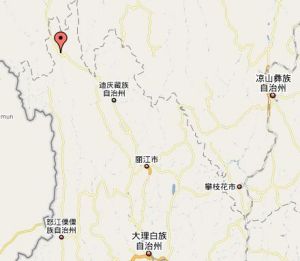 奔子欄鎮在雲南省內位置