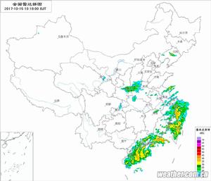 颱風卡努的倒槽雲系在華東製造暴雨的雷達圖