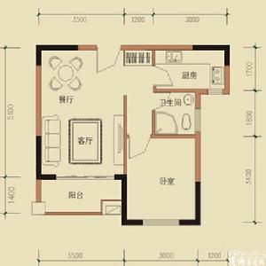 D戶型 1室2廳1衛1廚52.53㎡