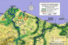 陸戰隊登入瓜島和搶占日軍機場的示意圖