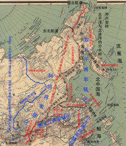 《尼布楚條約》中外興安嶺山脈走向示意圖