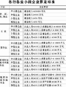 大中小微企業劃分標準