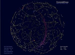 Einstein@Home屏保，顯示所處理數據對應的太空區域。