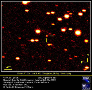 國際科學光學監測網（ISON）拍攝的C/2012 S1 (ISON)彗星影像