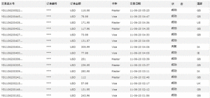 yourspay國際信用卡收款通道後台交易截圖展示。