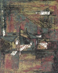 邢莉莉《風景》木刻，紙本，18×36cm,2001年