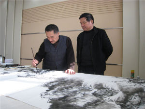 2008年拜師著名畫家孫夢淮先生，圖為學習現場