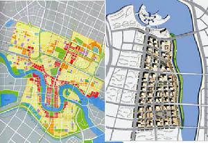 天津濱海新區規劃圖（左側）和響螺灣商務區規劃圖（右側）