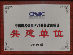 2013年度 中國域名體系IPV6升級改造項目 共建單位
