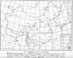 玉案山雛蝗中國分布圖