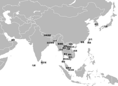 機場通航部分國際及地區際航點示意圖