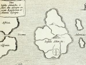 17世紀一份雕刻藝術品上的亞特蘭蒂斯古城位置圖