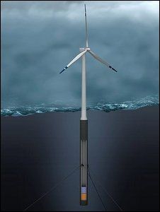 世界首座浮式風電機組Hywind在海下的部分
