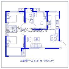 黃金家園戶型1-三室兩廳一衛戶型圖