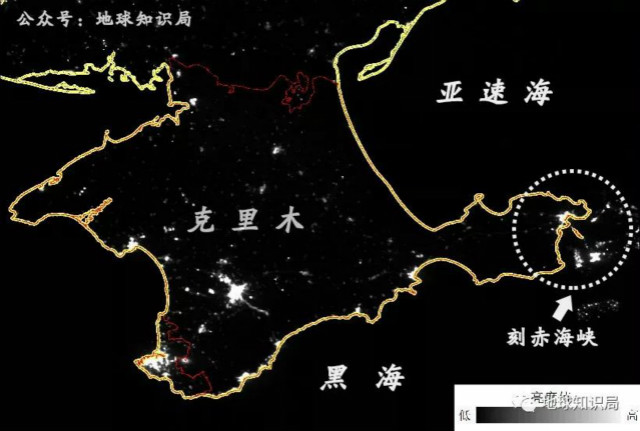 12-15克里米亞地區夜間燈光影像刻赤海峽旁邊是個亮點