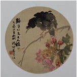 近代俞禮設色花鳥紈扇面